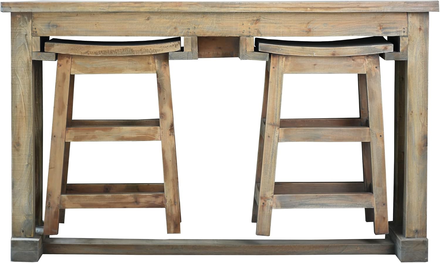 Sunset Trading Cottage 60" Rectangular Narrow Counter Height 3 Piece Dining Table Set with Backless Barstools | Fully Assembled Home Bar, Driftwood Brown, Small Kitchen Table Set