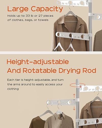 Miniatura 6 de Tendedero plegable, tendedero trípode de 179.9 cm para 35 piezas de ropa, con barras ajustables en altura y giratorias, ahorro de espacio, acero