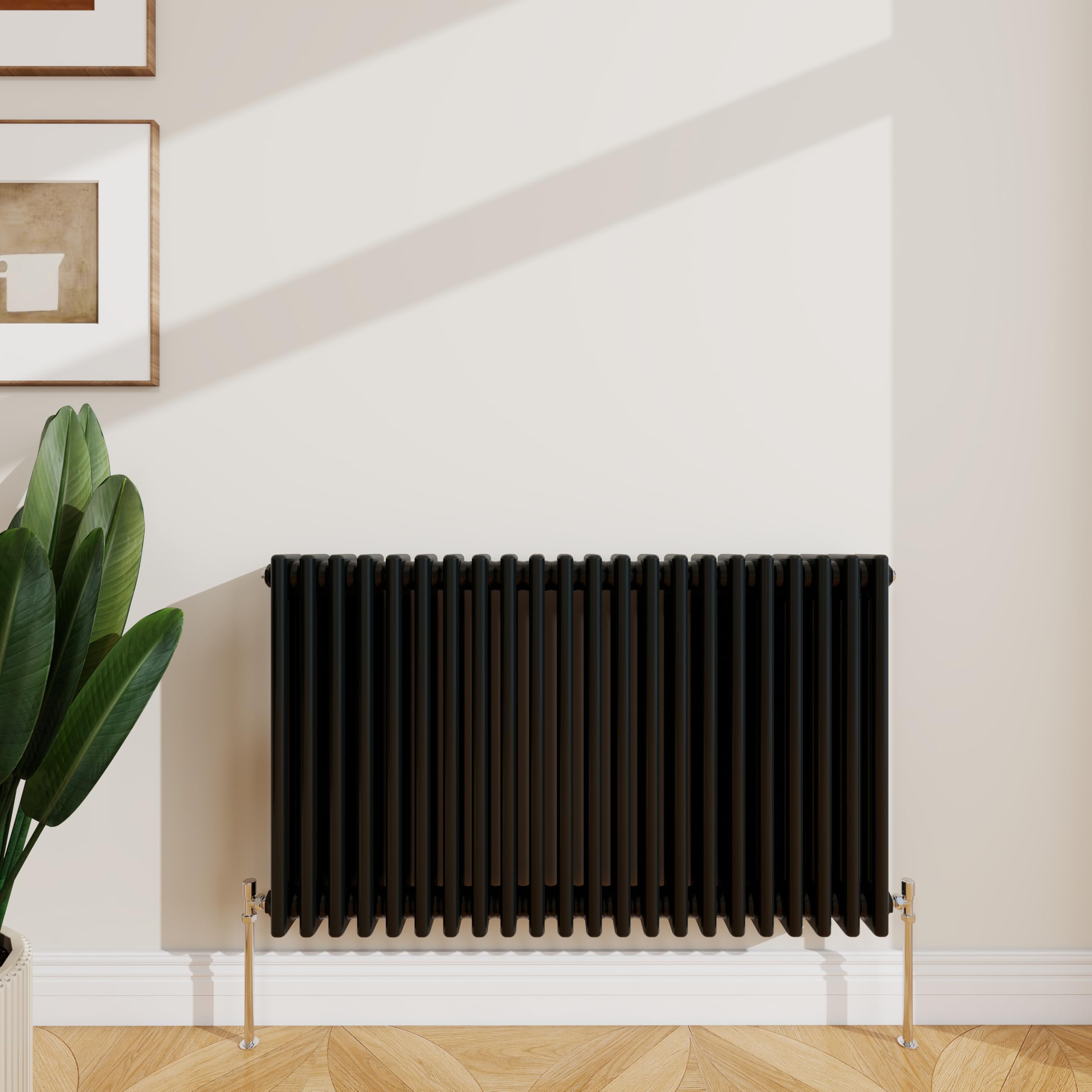 SLINE SANITARY 600x1010mm Cast Iron Style Traditional 3 Column Horizontal Black Central Heating Radiator