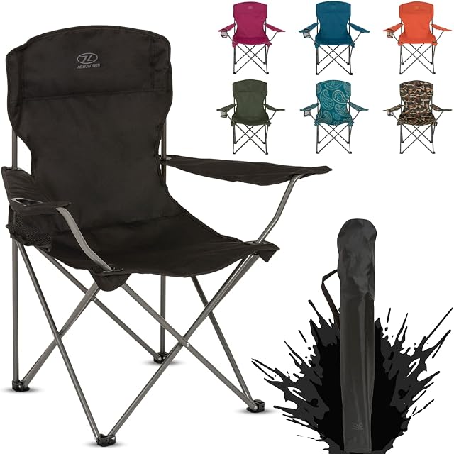 HiGHLANDER Folding Garden Camping Chair - Lightweight 2.2kg - Durable Steel Frame Holding x45 Times it's Mass! Enjoy Foldable Camp Chairs while Enjoying The Healthy Outdoors