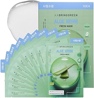 BRING GREEN ALOE SOOTHING FRESH MASK (10 Count) | Daily Skincare Facial Mask Sheet for Soothing, Moisturizing, Nourishing,...