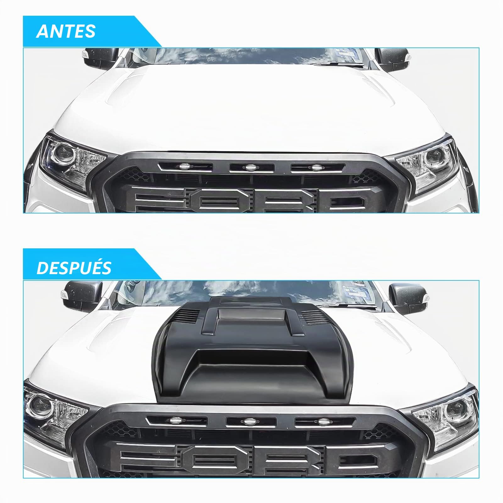 Pala grande para capó Protector de capó para Ford Ranger 2015-2022 Wildtrak Raptor Limited XL XLT Tremor Platinum T7 T8 MK2 MK3 ABS Paneles de capó