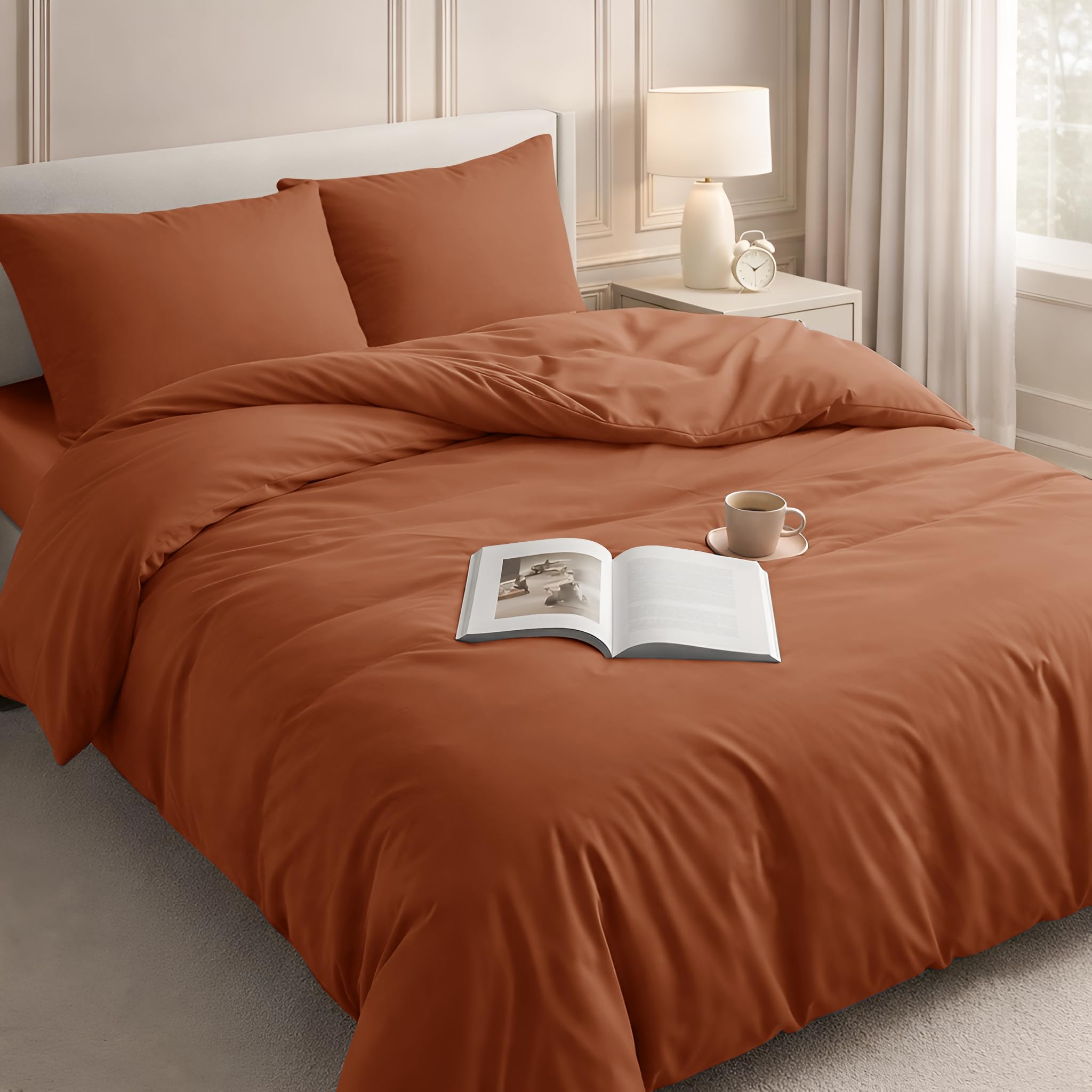 Velosso Duvet Cover Sets - Brushed Microfibre Duvet Covers with 2 Pillowcases - Hypoallergenic Ultra Soft Breathable Quilt Cover Set (Orange Rust, King) — image 1