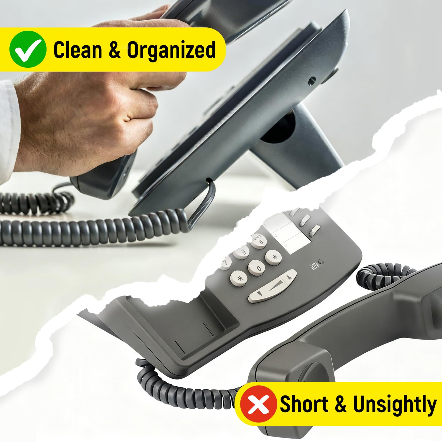 Uvital Telefonkabel für Festnetz, schwarzes Telefonkabel, normalerweise auf 6,5 - 1,2 m gedehnt, kompatibel mit den meisten RJ9 4P4C Festnetztelefonen, 2 Stück