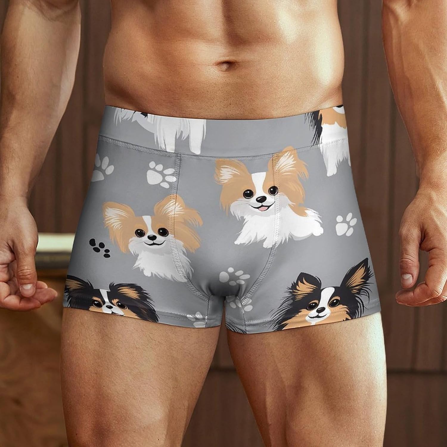 Papillon Dogs Paw Prints Men's Underwear Boxers Briefs for Men Stretch Shorts