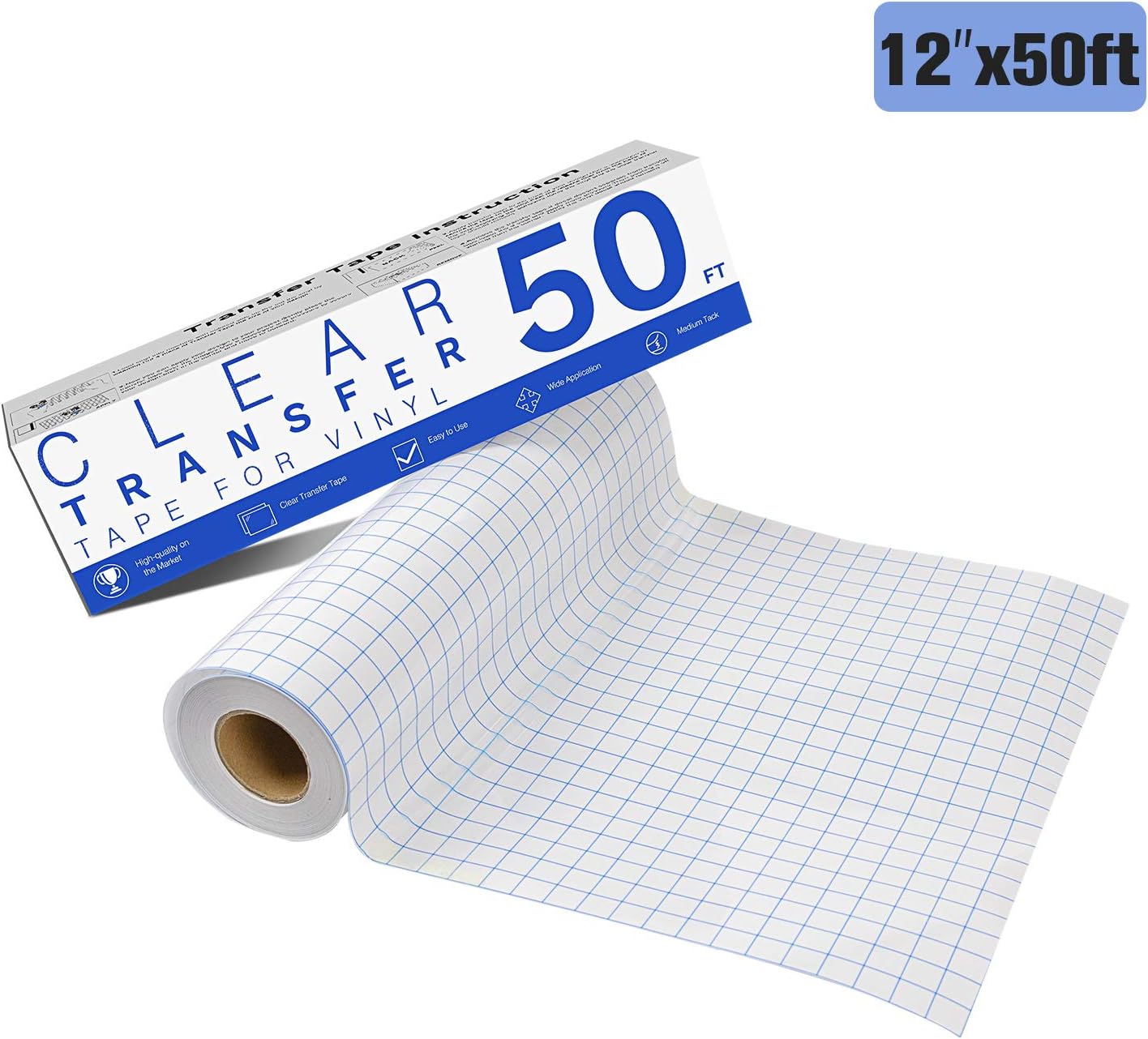 Transfer Tape for Vinyl - 12โ x 50 FT w/Blue Alignment Grid for Adhesive Vinyl - Medium Tack Vinyl Transfer Tape for Silhouette Cameo by JANDJPACKAGING
