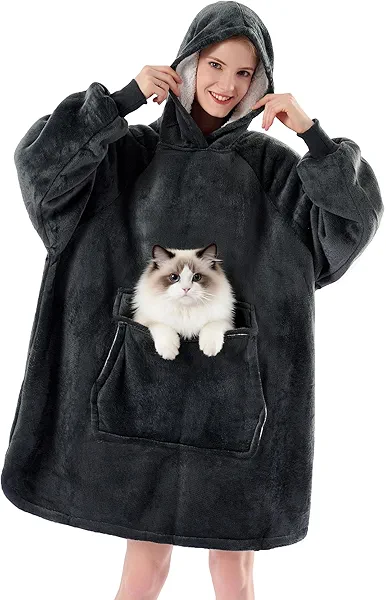 Krifey Wearable Blanket Hoodie, Oversized Sherpa Hooded as Birthday Gifts Christmas Gifts for Mom Women Girlfriend Men, Cozy Sweatshirt with Giant Pocket