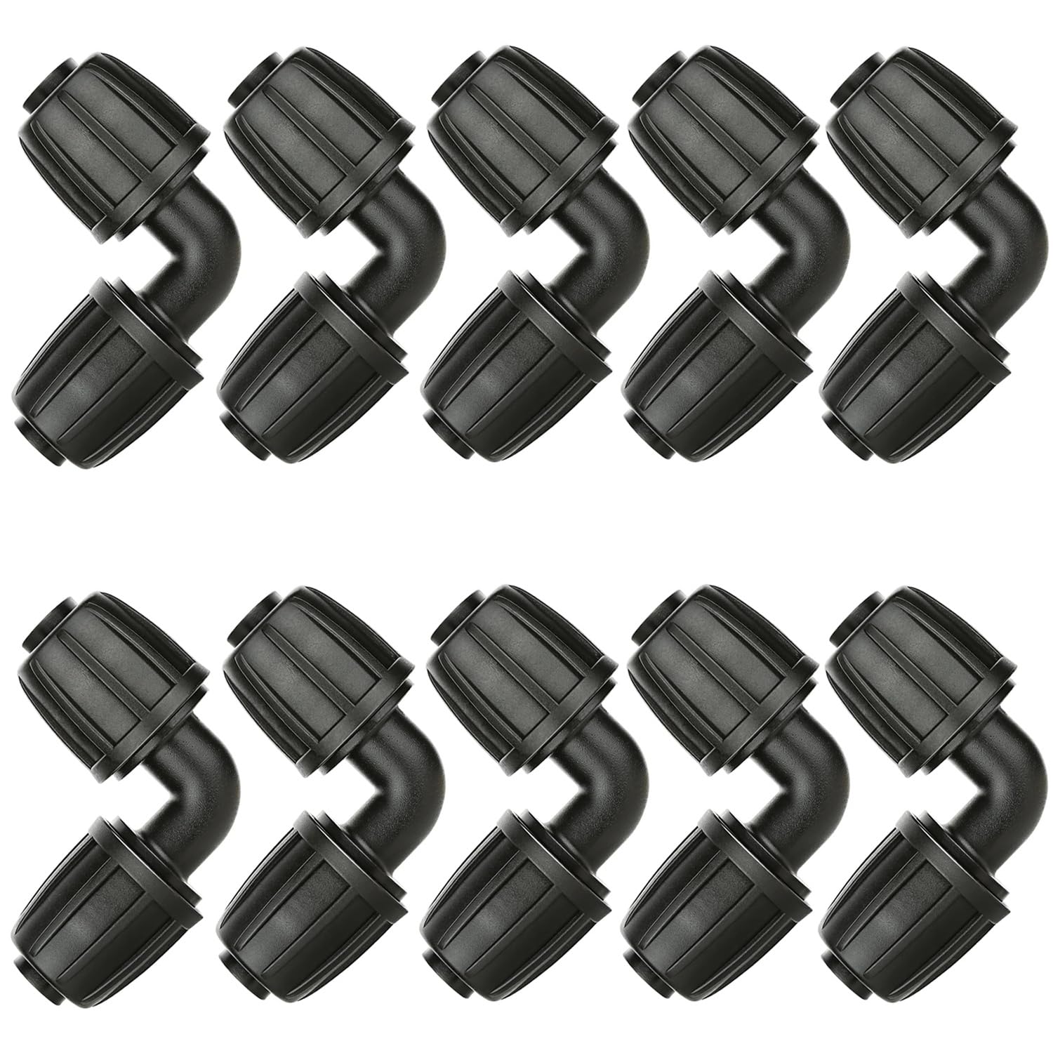 Accesorios de codo de riego por goteo, conector de codo de púas de bloqueo de 1/2 pulgada (1/2 pulgada de diámetro interior x 0.63 pulgadas de diámetro exterior), conector de riego por goteo