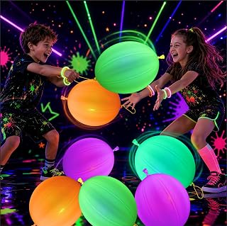 Mega-L Glow In The Dark Party Supplies, 24 PCS Neon Reusable Punch Balloons | Heavy Duty with Rubber Handle Bouncy Balls for Kids Birthday Games Goodie Bag Stuffer, Student Gift, Only Glow by Blacklight