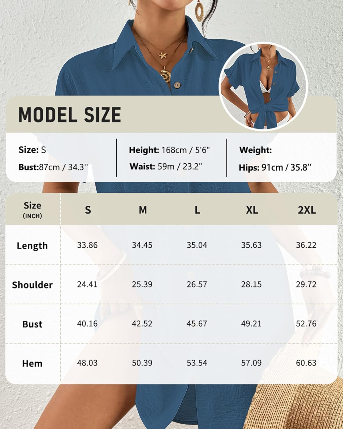 Eddoyee Womens Beach Swimsuit Cover Ups Button Down Bathing Suit Shirt Pleated Bikini Swimwear Top - Image 6