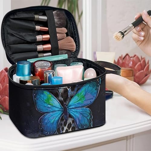 Vista 18 de doginthehole Bolsa de maquillaje, bolsa de cosméticos de viaje, bolsa de aseo portátil grande, organizador de accesorios para mujeres y niñas