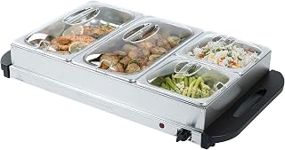 Restaurantware-Kitchen Tek Electric Food Warmer, 1 Buffet Server with Temperature Control - Includes 2 x 1 Quart Buffet Pans and 2 x 2.5 Quart Pans, Portable, Stainless Steel Chafing Dish Set