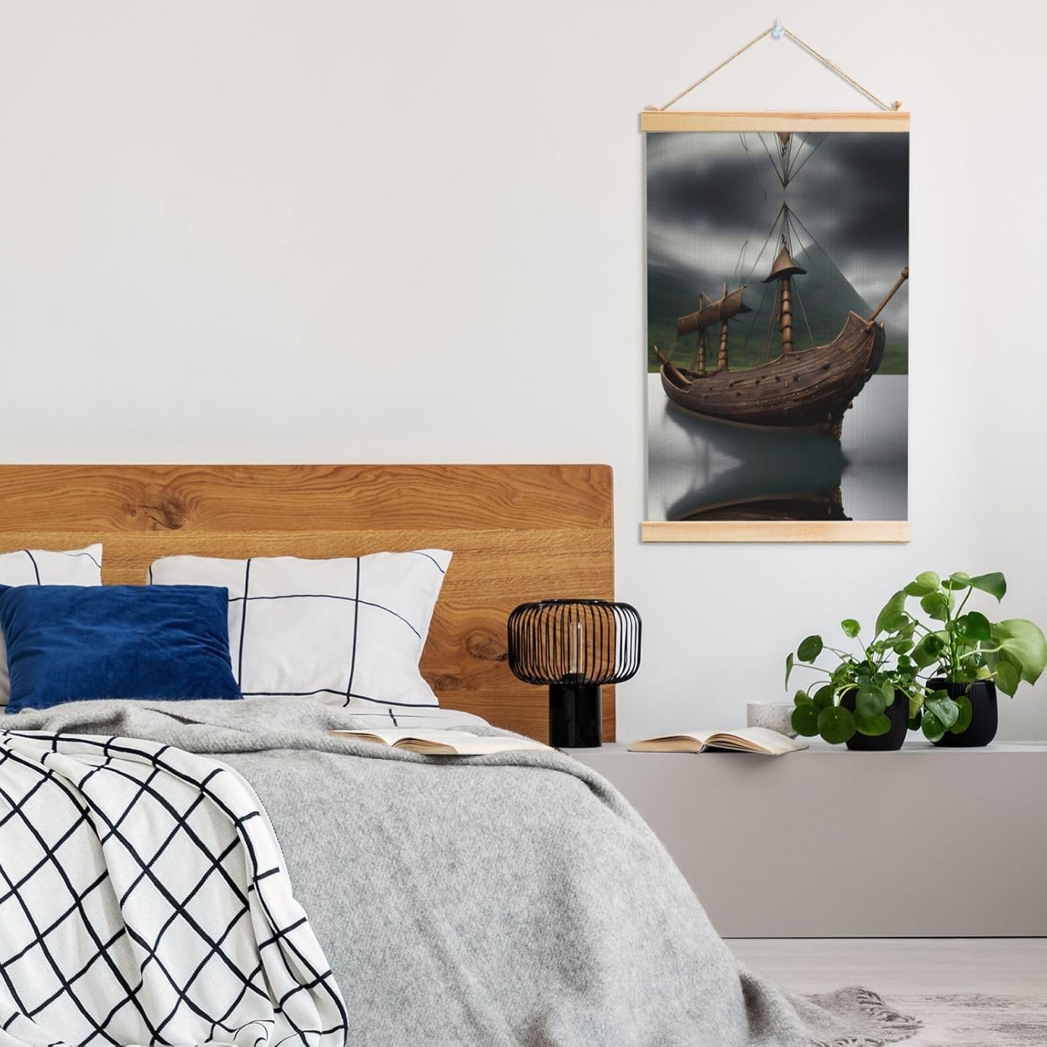 Vikings Boat Print Poster Hanger,Hanging Poster, Poster Frame,Wood Poster Hanger, For Wall Hanging