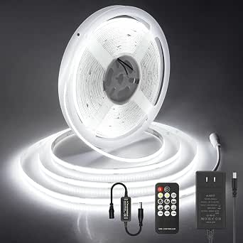 ALITOVE 32.8ft COB Led Strip Light White 6500K Super Bright 24V LED Rope Lights with Remote Dimmable 3200LEDs CRI90+ Uniform Glow LED Tape Light for Mirror Under Cabinet Living Room Study Wardrobe