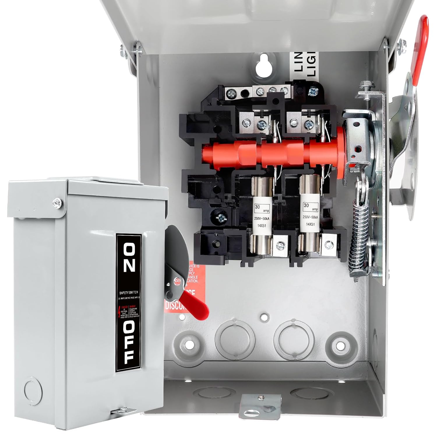 30 Amp Disconnect Box, 2 Pole Disconnect Switch, 110/240V, Heavy Duty Metal Structure, Reserved Knout-Outs Design, NEMA 3R Enclosure for Outdoor, 10-Year Warranty, Ideal for Residential Application