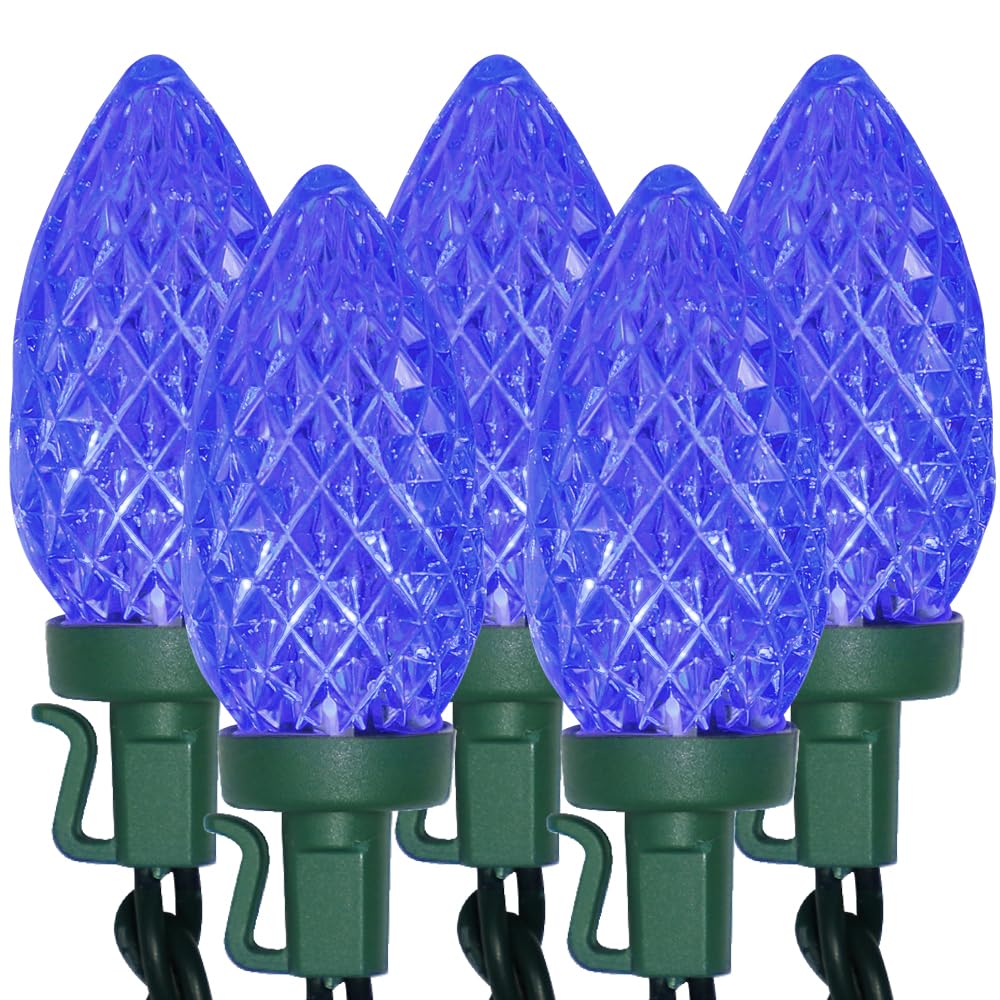 LAMPHOME C9 Blue Christmas Lights,14.4FT 25 LED Faceted String Light, Connectable 120V UL Certified Christmas Roof Light, Indoor Outdoor Xmas Tree Lights for Christmas Tree Party Patio Garden