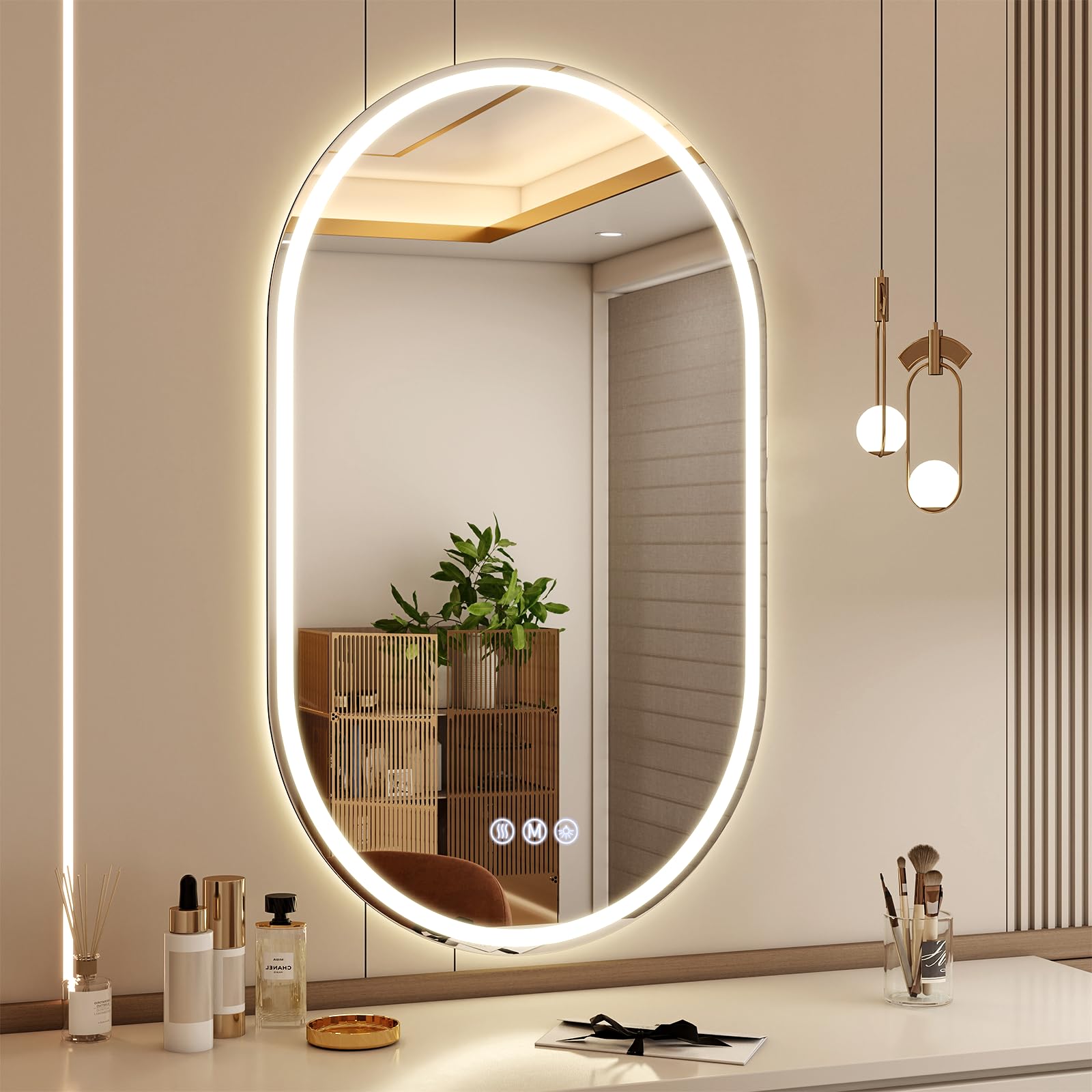 48x28 LED Oval Bathroom Mirror with Lights, Anti-Fog, Dimmable, Backlit + Front Lit, Lighted Bathroom Vanity Mirror for Wall, 3 Colors, Memory Function, Tempered Glass, Shatter-Proof