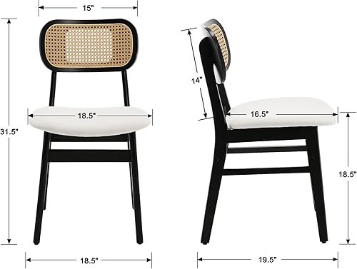 Vista 105 de EALSON Juego de 2 sillas de comedor de ratán, tapizadas de cuero, sillas de cocina de madera modernas de mediados de siglo, sillas laterales sin