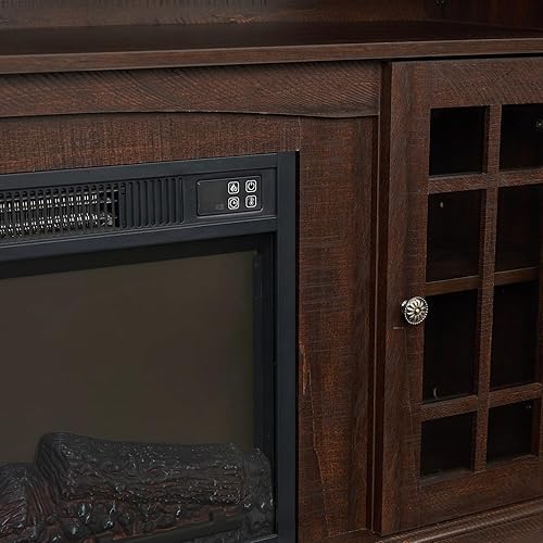Miniatura 5 de Soporte de TV con chimenea eléctrica de 24.5 pulgadas para TV de 55 a 65 pulgadas, centro de entretenimiento moderno de 58 pulgadas con puerta de