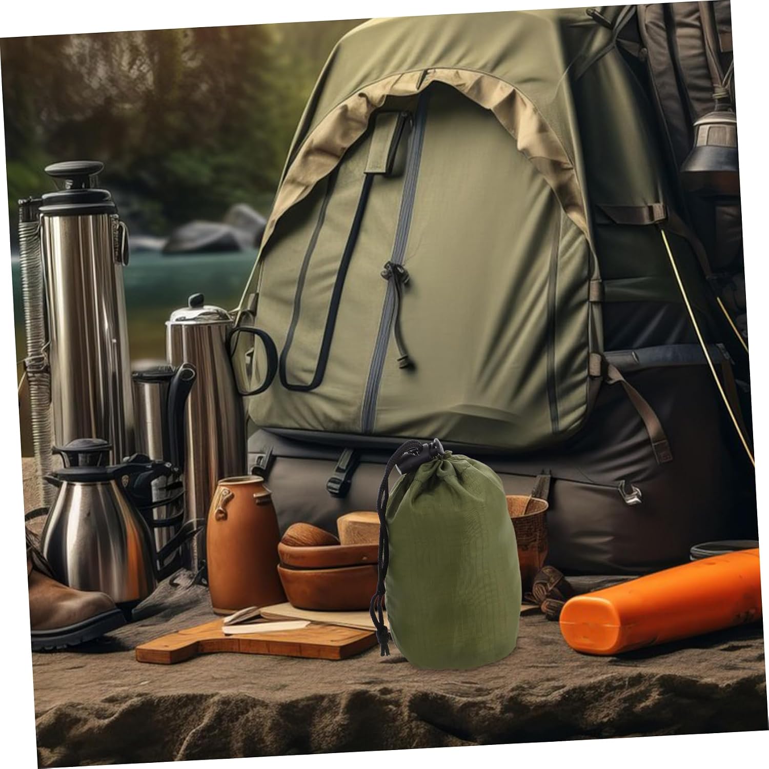 BESTonZON Emergency Raincoat Storage Bag Waterproof Nylon Compression Sack Drawstring for Outdoor Travel Camping and Hiking for Gear Organization