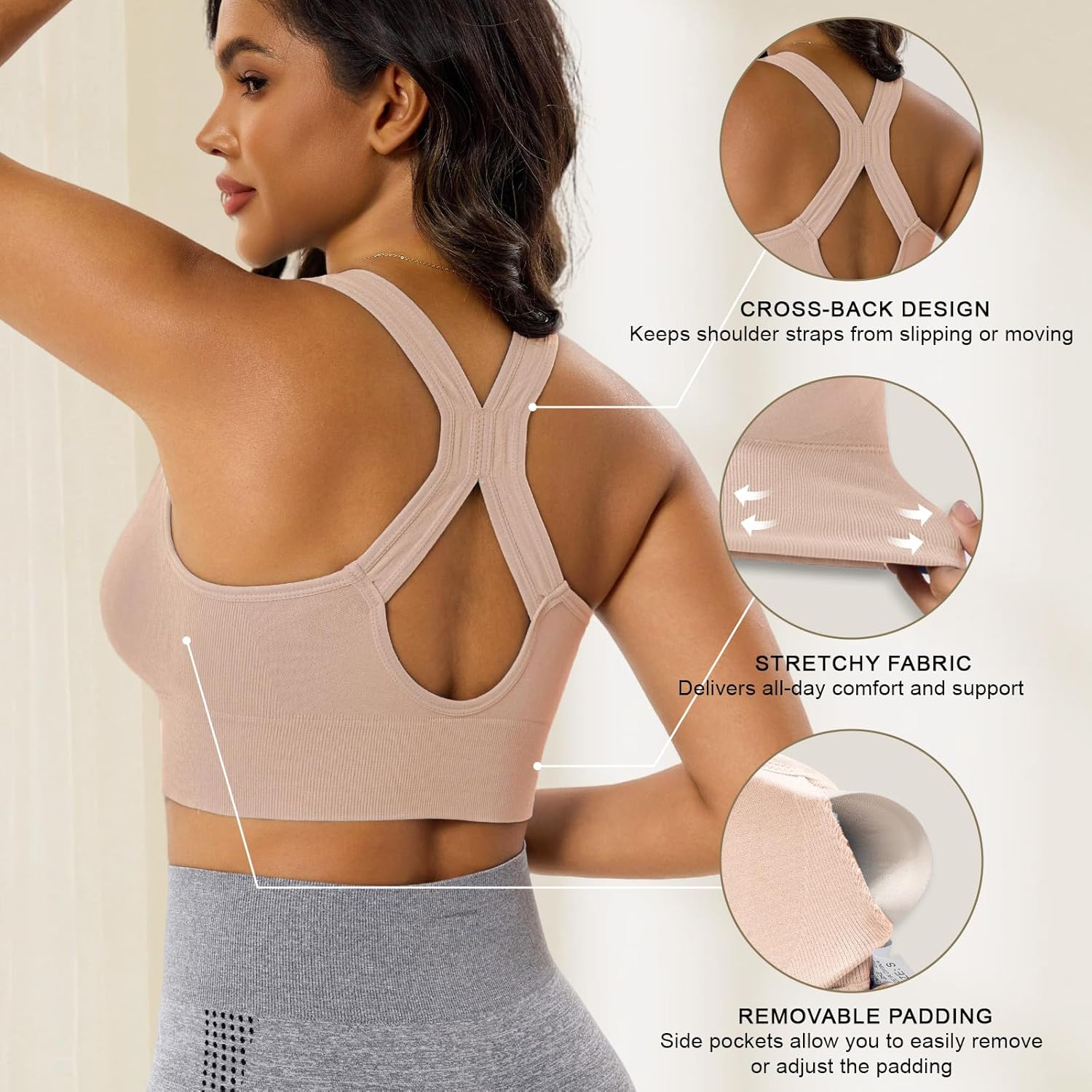 3-Pack Sports Bras for Women Set Zip Front Front Closure Sports Bra Push Up Padded Bra for Running Yoga Exercise Pilates