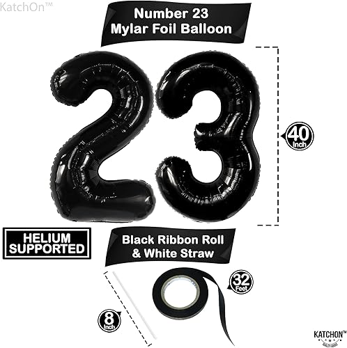 Miniatura 2 de KatchOn Globo negro con el número 23 de 40 pulgadas, decoraciones de cumpleaños y aniversario para mujeres y hombres, reutilizable, autosellado,