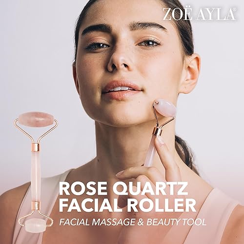 Miniatura 5 de Rodillo facial Zoe Ayla, cuarzo rosa, 1 pieza, herramientas esenciales para el cuidado de la piel para mujeres, promueve la circulación sanguínea,