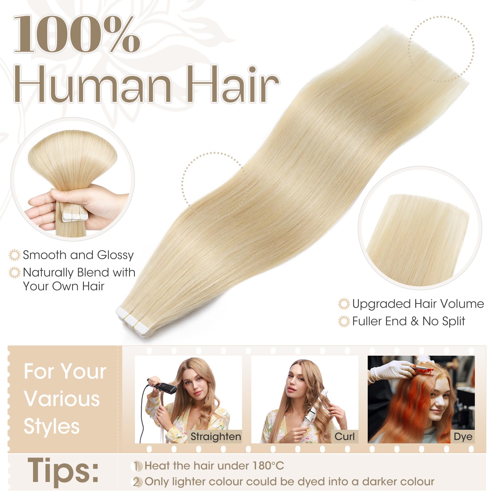 Elailite Tape in Hair Extensions Real Human Hair 20 Pcs 40g - Image 3