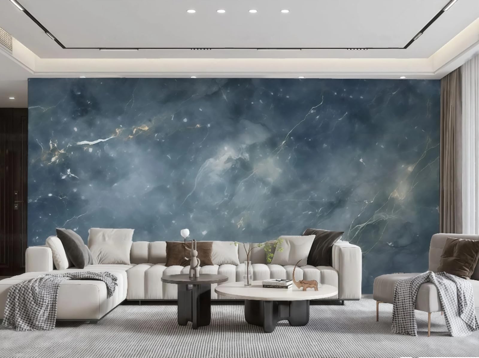 Papier peint mural 3D bleu moderne grand format 200x140 cm pour salon