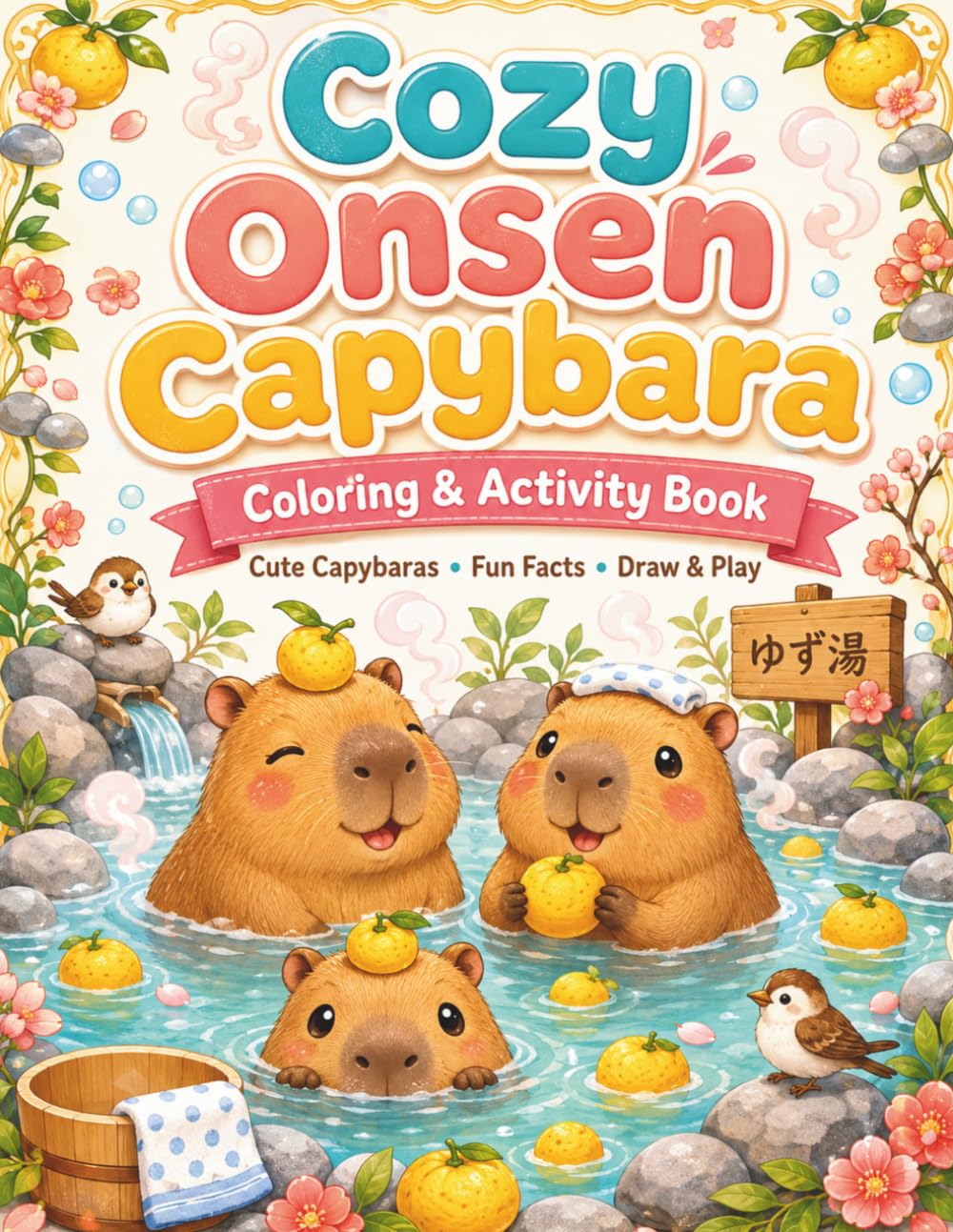 Cozy Yuzu Onsen Capybara Coloring Book: Cute Hot Spring Capybaras, Fun Facts, Drawing Prompts & Screen-Free Activities for Kids Ages 6–12