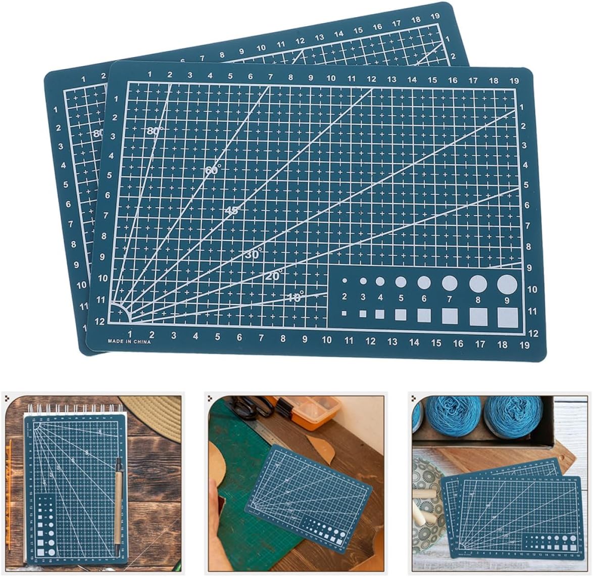 Cabilock 3pcs A5 Double-sided Fabric Cutting Mat Non-slip Engraving Board for Sewing Quilting Crafts, Green Plastic DIY Crafting Supplies for Handmade Art