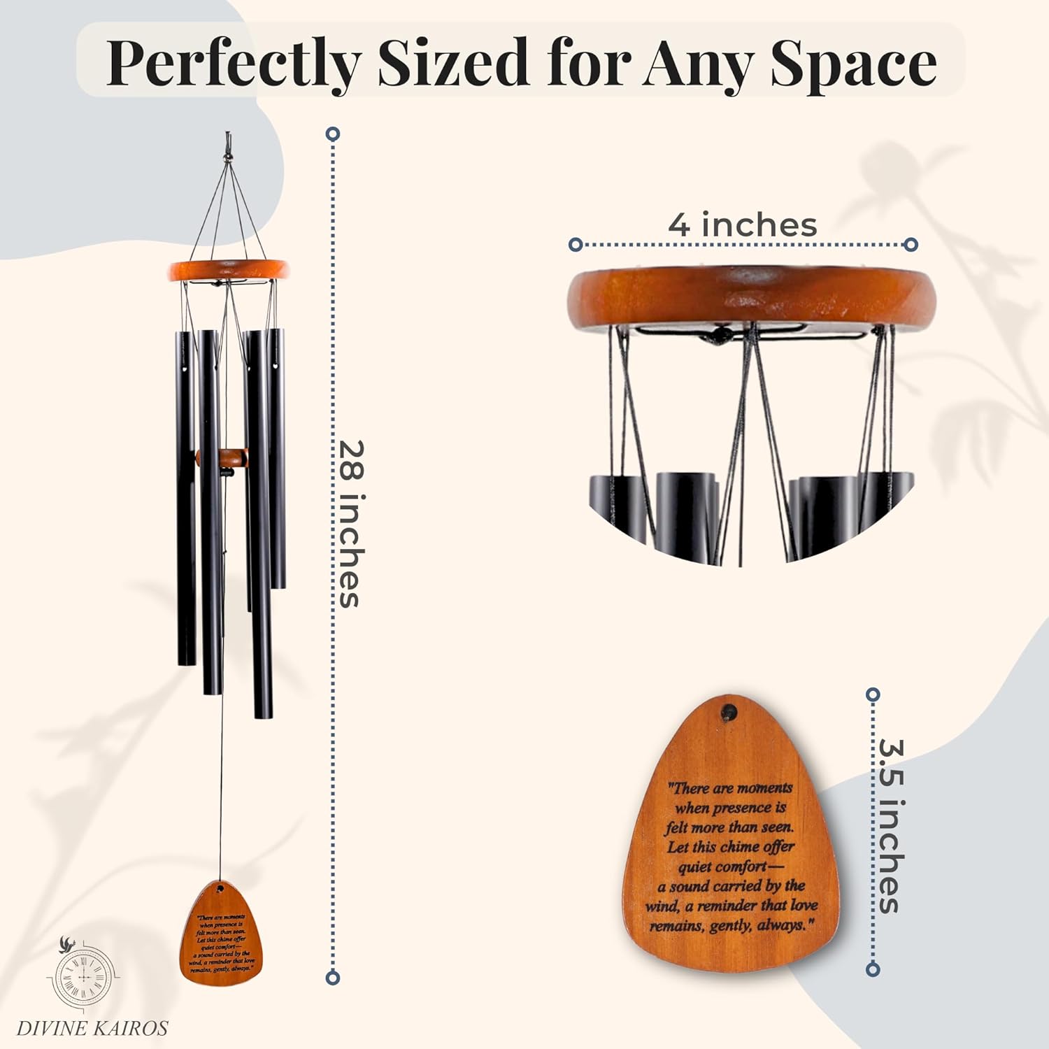 Memorial Wind Chimes for Outside - 28 in. Sympathy Wind Chime Gift with Keepsake Stone & Message Card, Calming Tone, Wood Mute Damper, Garden Porch Patio Decor - Image 2