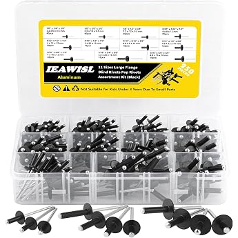 250pcs Blind Rivets Large Flange Aluminum 11 Sizes Black M3.2/4/4.8 black lacquered rivets handle for metal wood plastic excellent rivet performance practical pop rivets