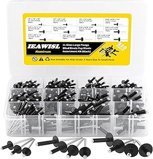 Rivets, 250PCS Aluminum Large Flange Blind Rivets, 11 Sizes Pop Rivets Assortment Kit Flange Diameter - 3/8" 1/2" 5/8" Bak...