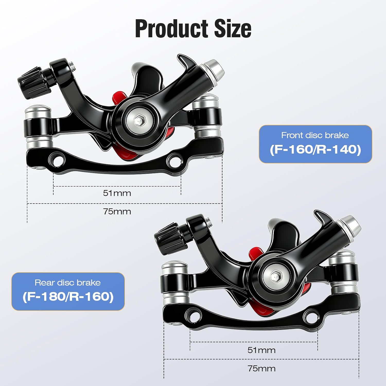 Bike Disc Brake Caliper – Aluminum Mechanical Front and Rear Calipers, Durable Bicycle Brake Replacement Kit Compatible with Road Bikes, Mountain Bikes, and Folding Bikes