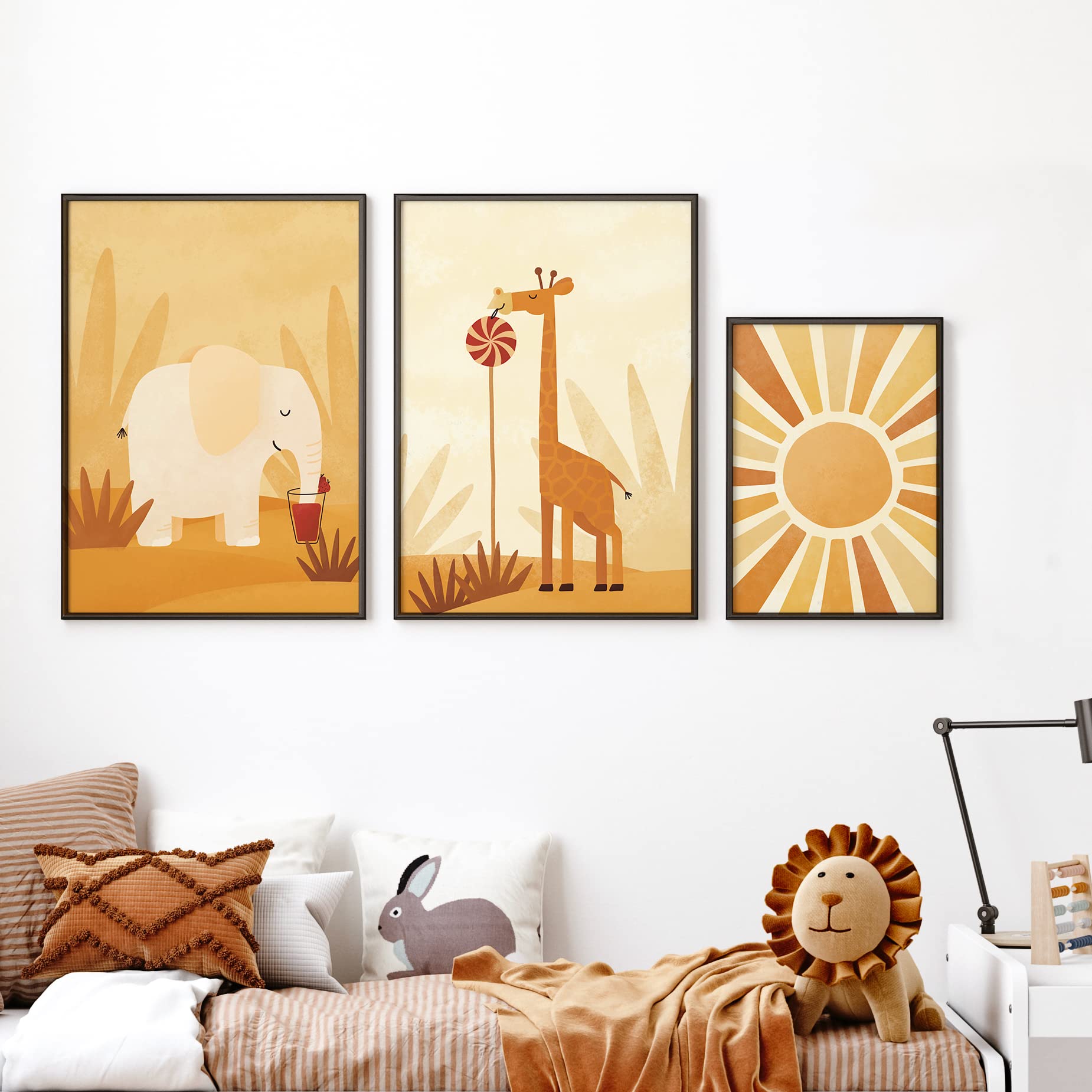 Poppap - Lot De 3 - Affiche Decoration Murale. Parfait Pour Chambre Enfant, Decoration Chambre Bebe, Decoration Chambre Garcon, Deco Chambre Fille (Fabriqué En France) (JAUNE