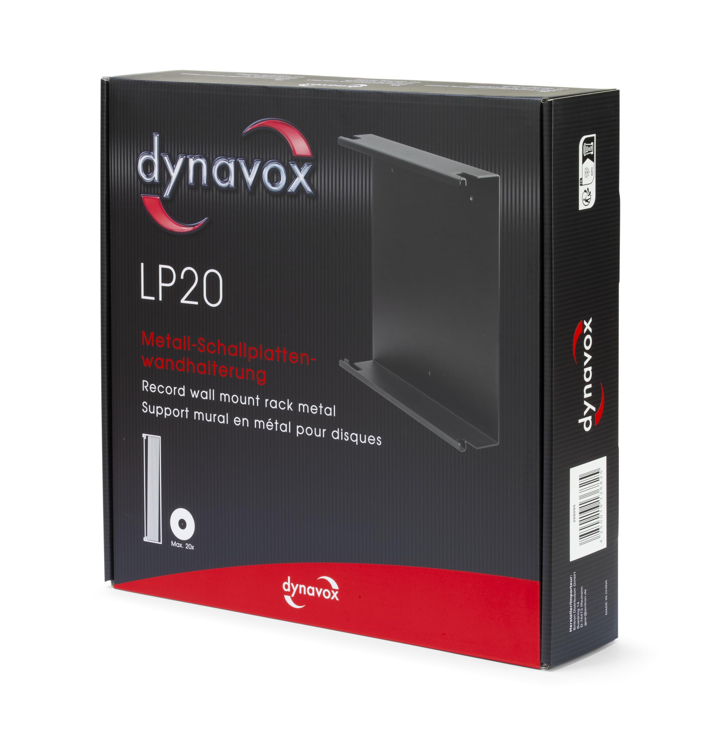 Dynavox Schallplatten-Wandhalterung LP20, Vinyl-Wandhalter aus Stahl, Aufbewahrungs-Rahmen für bis zu 20 12" LP's, schwarz