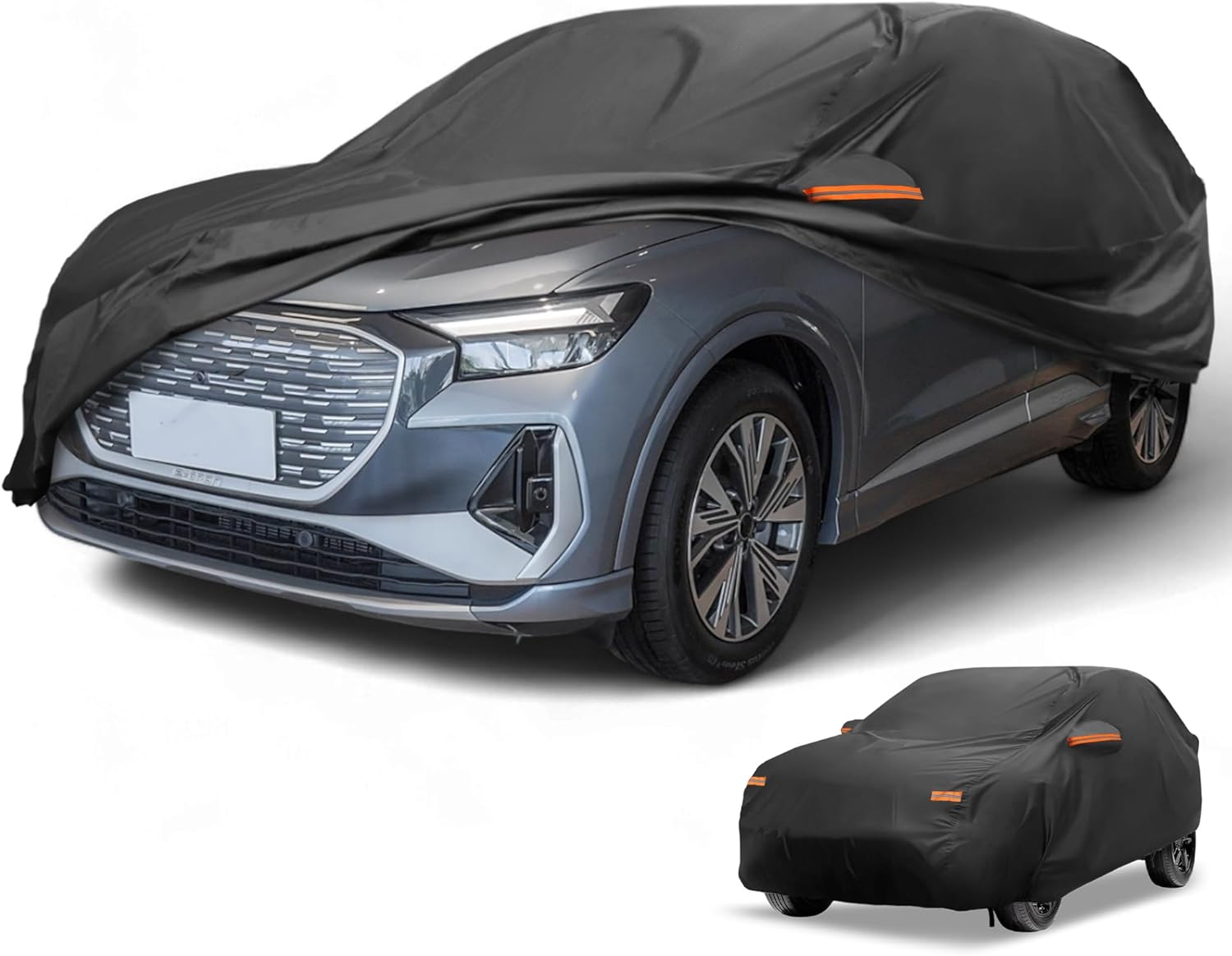 All-Weather Waterproof Car Cover - UV-Resistant Outdoor Full Exterior Protection for Audi Q4 E-Tron 190T-PU Black with Right Side Zipper
