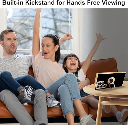 Miniatura 3 de Funda para Samsung Galaxy S23 Ultra 5G, soporte de anillo de rotación de 360 incorporado, soporte magnético, borde chapado brillante de lujo,