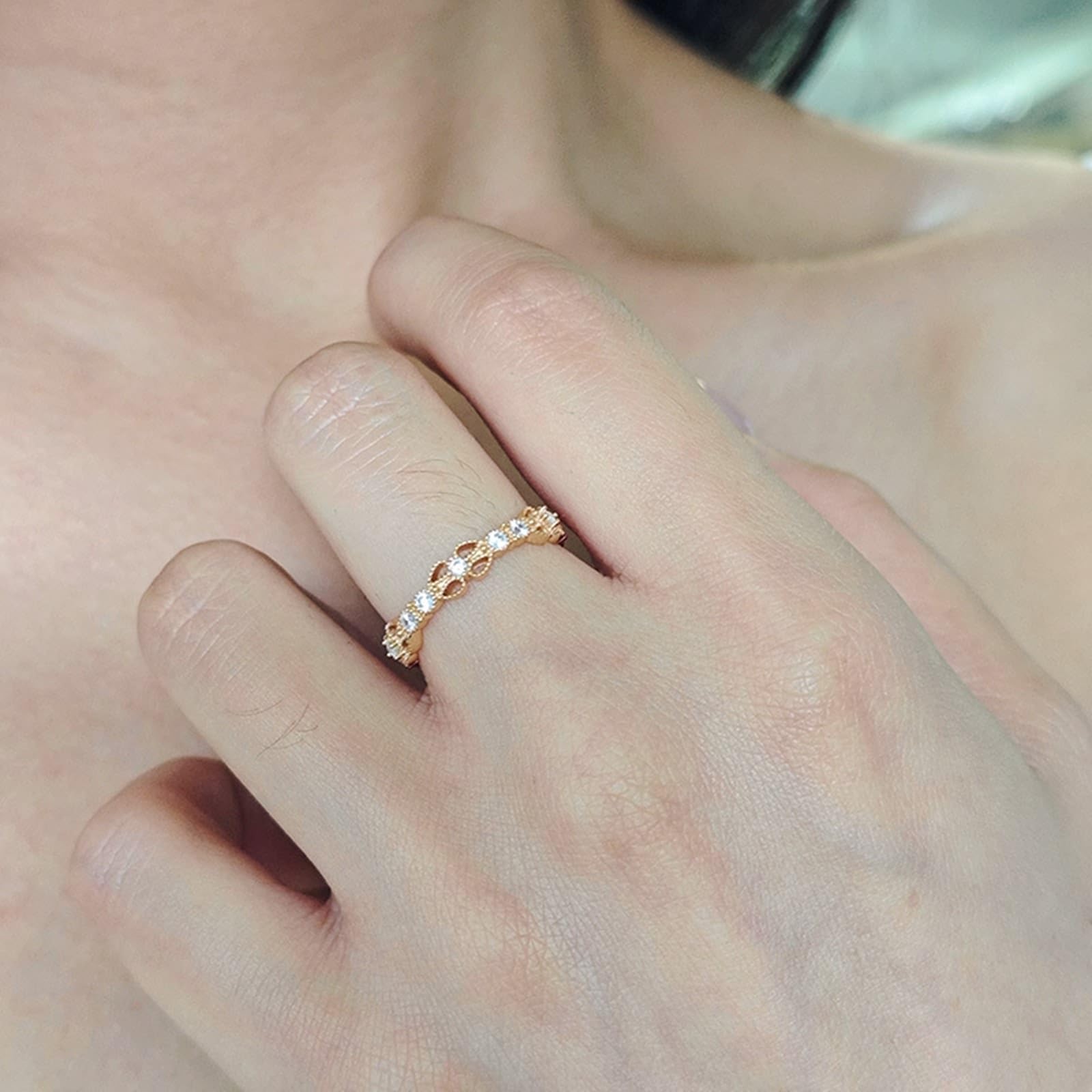 Anillo de compromiso de oro de 9 K/14 K/18 K con diamante, forma de filigrana retro