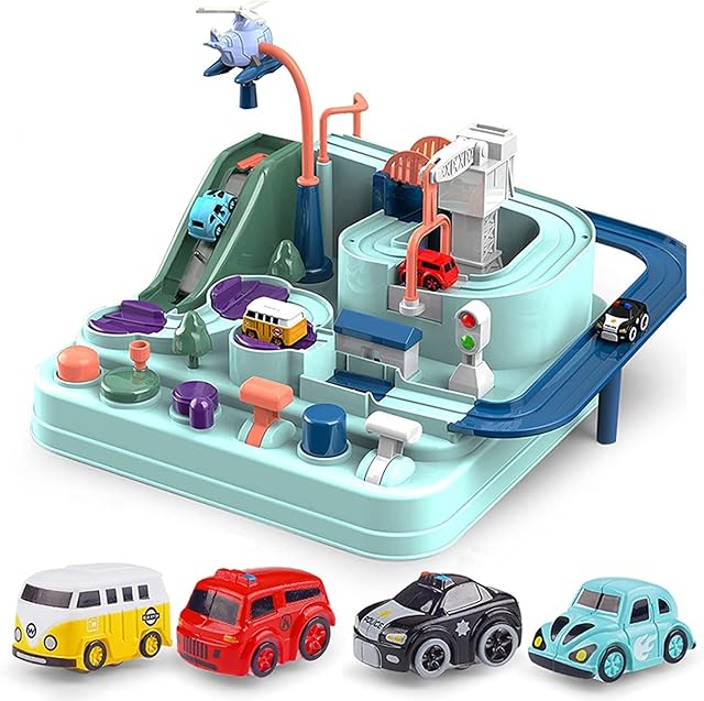 TODARRUN Car Adventure Toy, City Rescue Preschool Educational Toy Vehicle Parent-Child Interactive Racing Kids Toy, Toddler Car Toys for 3 4 5 6 7 8 Year Old Car Track Gifts for Kids