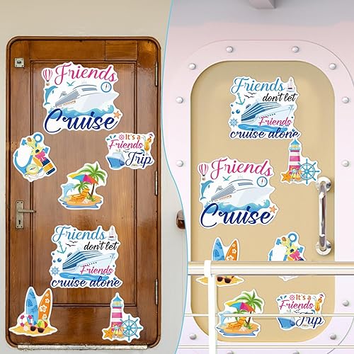 Miniatura 6 de Imanes de Puerta de Crucero para Amigos - Cosmisun 8 Piezas Árbol de Palma, Adornos Magnéticos de Puerta de Barco de Crucero, Delfín, Ancla, Tabla