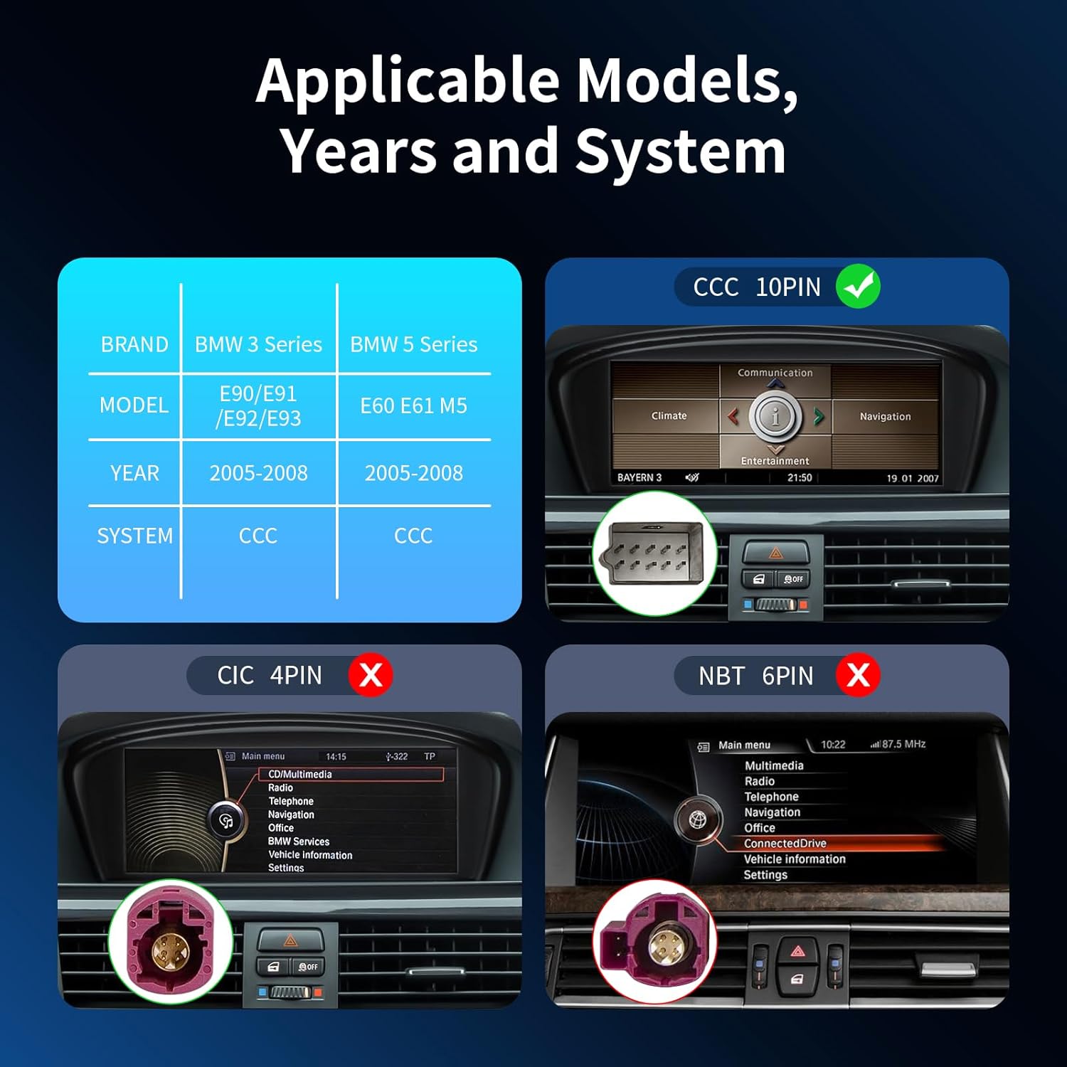 Wireless CarPlay/Android Auto 8.9 Inch Touchscreen for BMW 3 Series E90/E91/E92/E93, 5 Series E60/E61/M5 (2005-2008) with CCC System, Car Radio Receiver, Multimedia, Bluetooth, Car Stereo