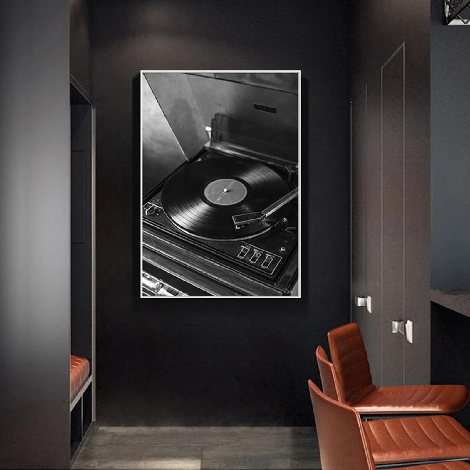 CHAOJIART Muzyka CD gitara płyta jazzowa obraz na płótnie nordycka sztuka ścienna czarno-biały obraz plakaty wydruki salon obrazy dekoracja 80 x 110 cm (32 x 43 cale) bez ramy
