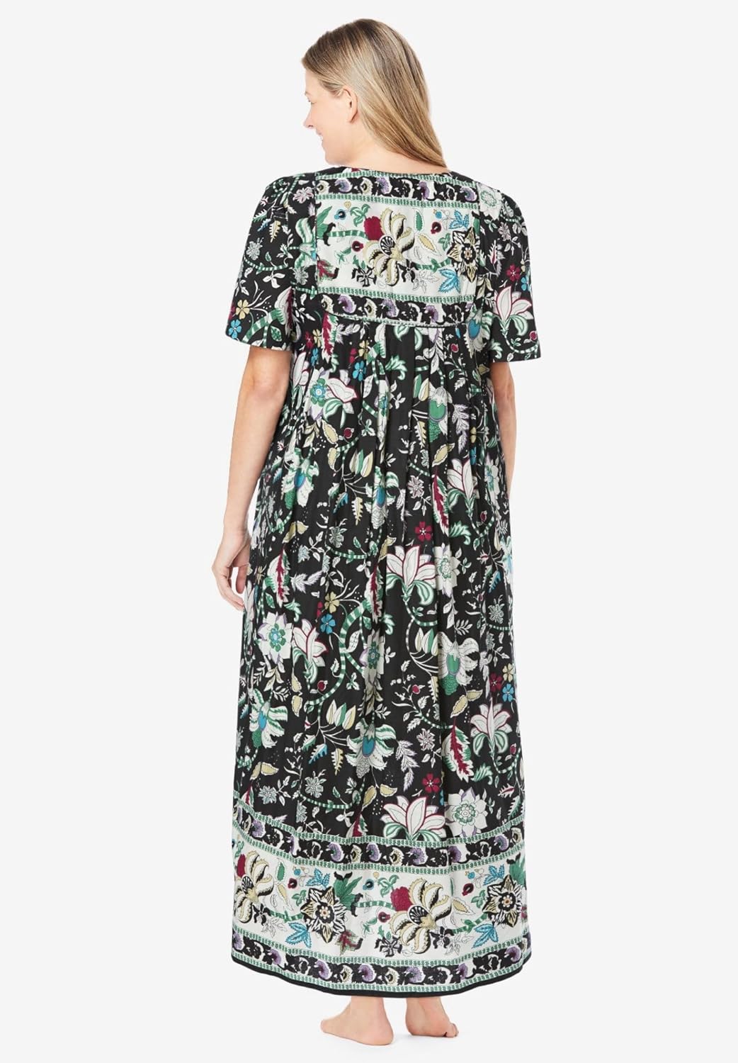 Only Necessities Plus Size Petite Bib-Front Short Sleeve Maxi Lounger