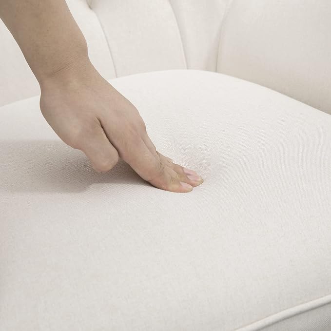 Sillón mecedor tapizado crema con base madera miniatura 7