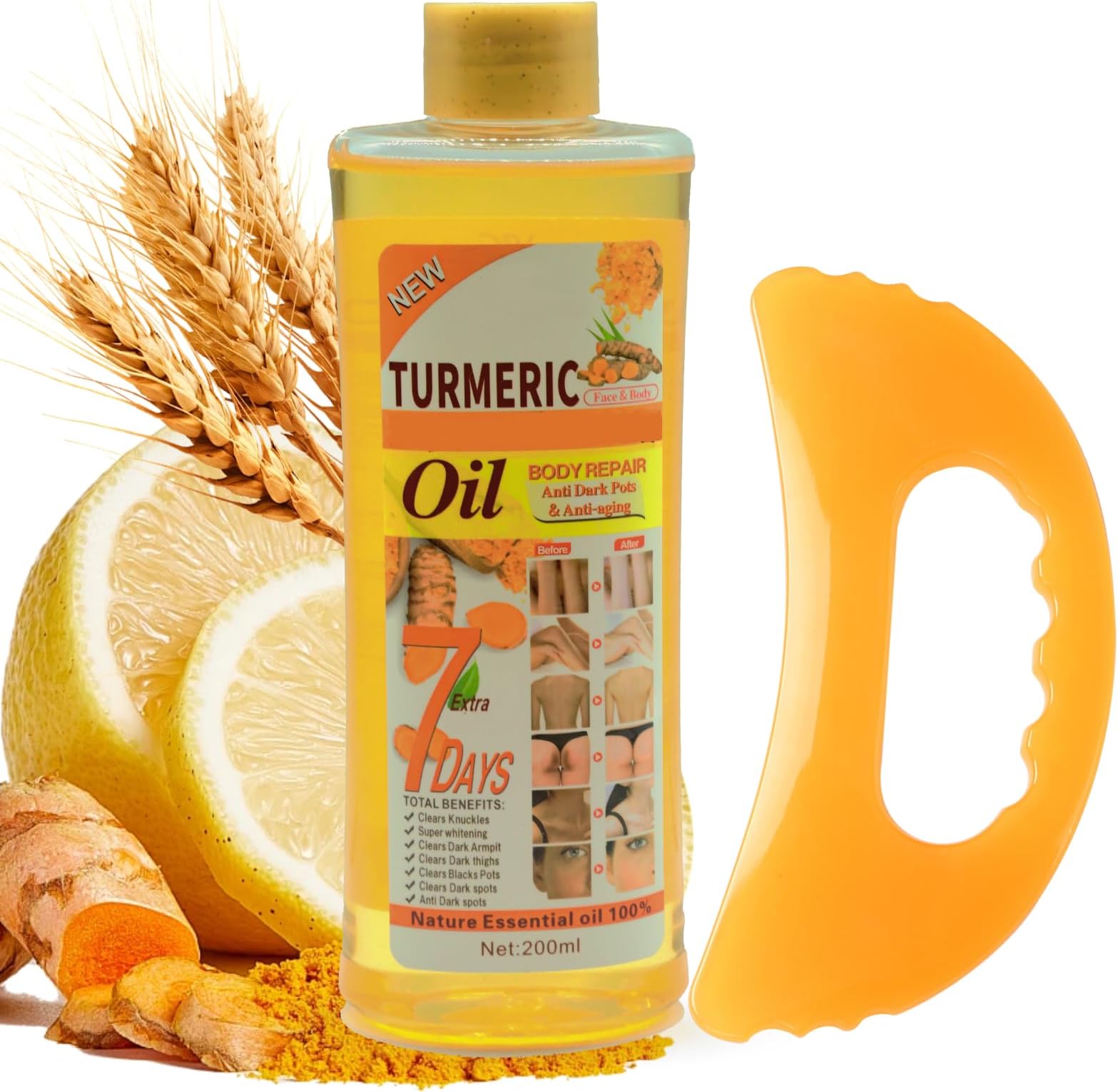 200ML Turmeric Oil for Skin, Turmeric Massage Oil for Body Sore Muscles, Dark Spot Remover Body Oil, Skin Tightening Moisturiser Massage Therapy for Hair Face Body Nail Leg