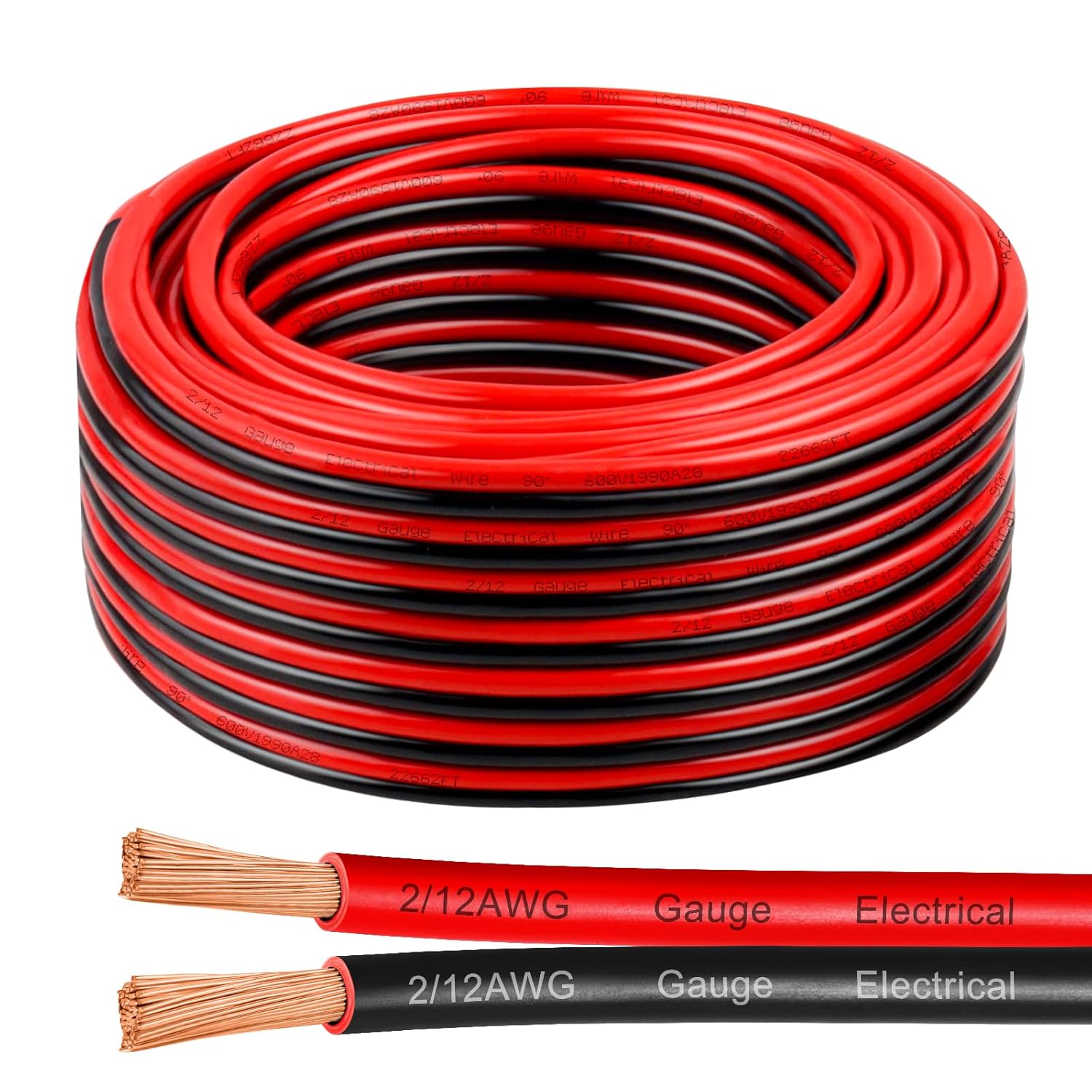 12 Gauge Wire 50 Feet, 12/2 AWG Pure Copper Wire, 12AWG 2 Conductors Red Black Oxygen Free Stranded Low Voltage Wire for Solar Panel, Automotive, Audio Auto, LED Lighting(12 AWG 50FT)