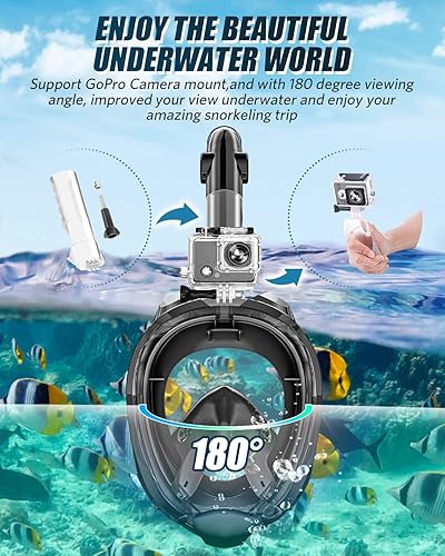 Miniatura 4 de QingSong Máscara de esnórquel de cara completa para adultos, equipo de esnórquel con soporte para cámara, juego de esnórquel con vista panorámica de