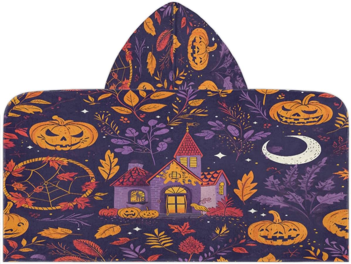 Pardick Halloween Decor Kids Bath Towel Beach Towel with Hood Pool Cover Up for Girls Boys Soft Absorbent Hooded Bath Towel Toddler Towels for Beach, Pool